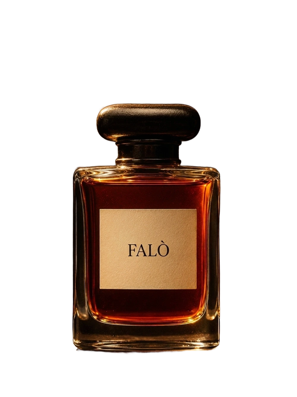 Il flacone FALÒ, liquido ambra fumé scura